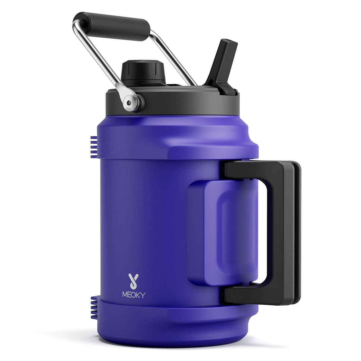 1 Gallon Insulated Water Bottle for Sports: Meoky 128 oz Triple Wall Vacuum Stainless Steel Water Jug - Top and Side Handles, Cold for 48 Hrs, 2-in-1 Straw and Spout Lid, Leak Proof for Hiking (Night)
