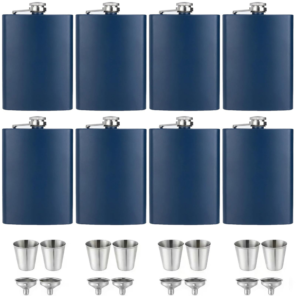 ROMORC 2 Pack Hip Flasks for Liquor Matte Black 8 Oz Stainless Steel Leak-proof Thin Flasks with 2pcs Funnels and Cups for Wedding Party, Groomsman, Bridesmaid, Gift (Black)