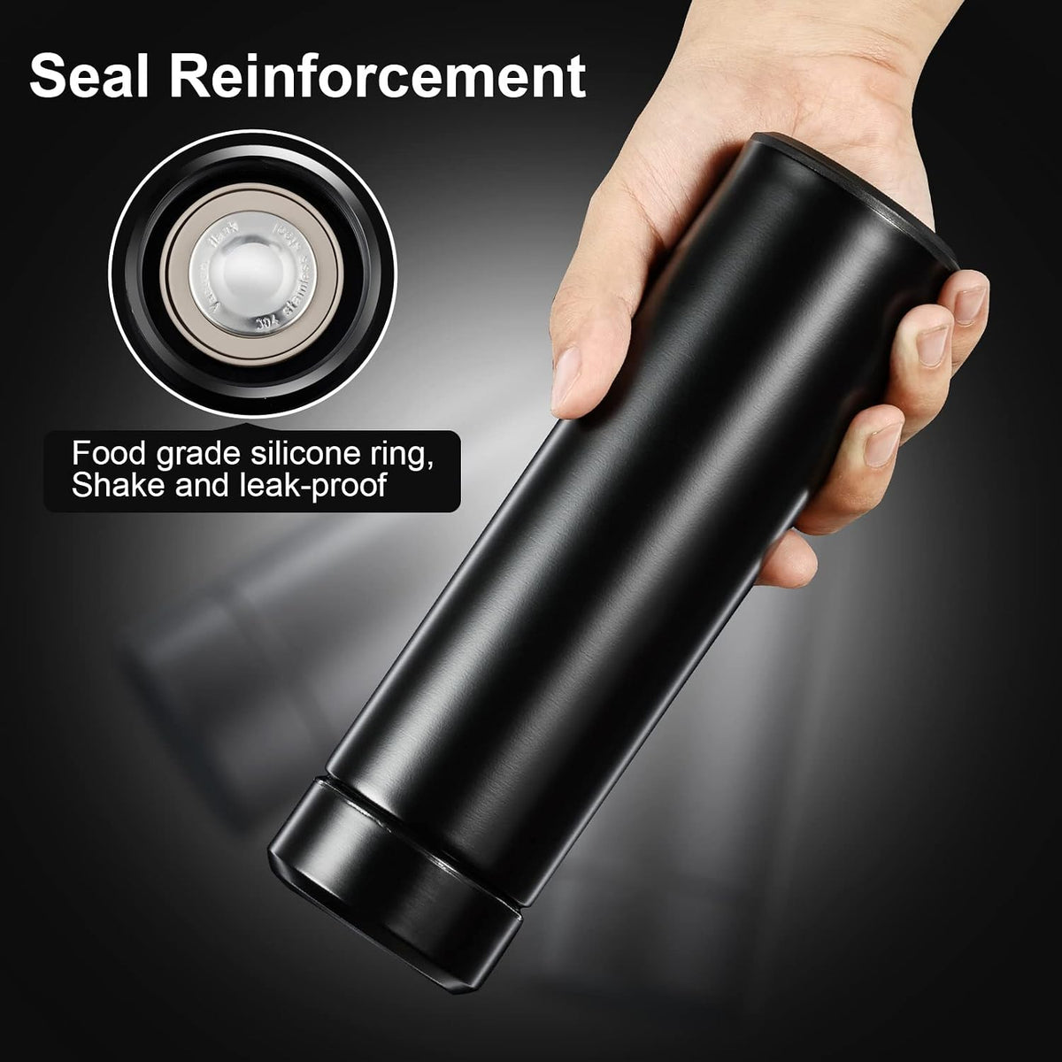 PARACITY Insulated Water Bottle, 15 oz Stainless Steel Water Bottle, Black