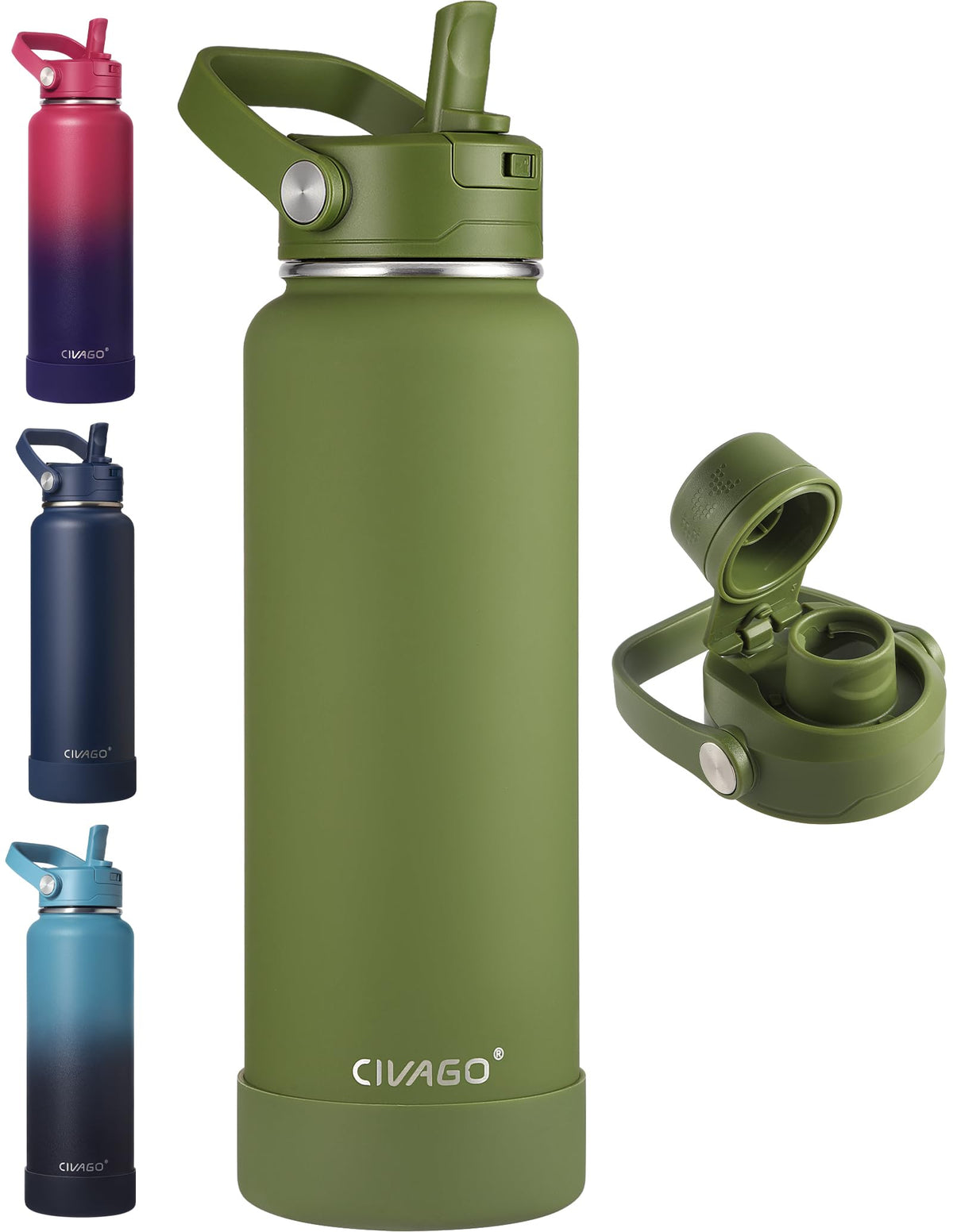 CIVAGO 24 oz Insulated Stainless Steel Water Bottle with Removable Straw