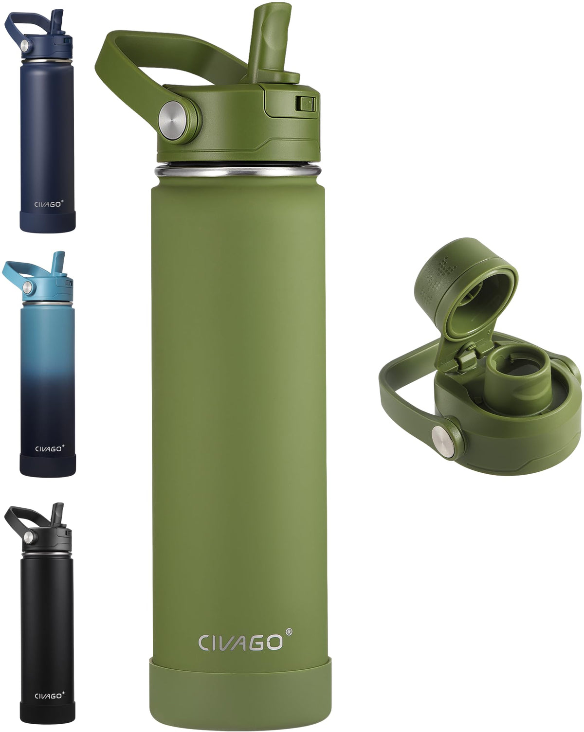 CIVAGO 24 oz Insulated Stainless Steel Water Bottle with Removable Straw