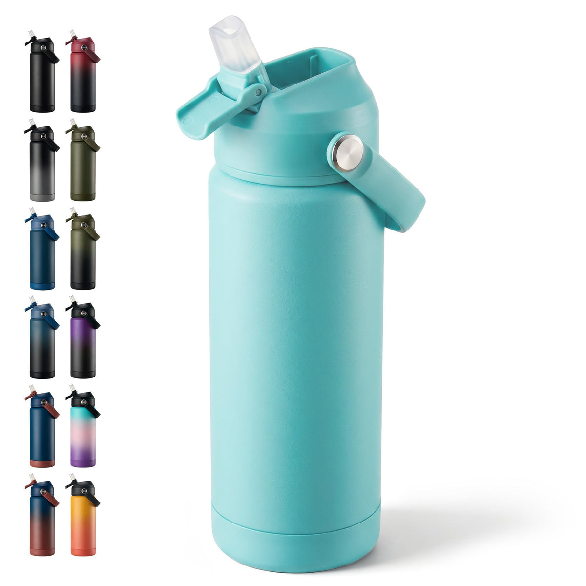 Fijinhom 24oz Insulated Stainless Steel Water Bottle, Wide Mouth Double Wall Vacuum, Silicone Straw, Sweat & Leak Proof, BPA Free Insulated Water Flask for Travel, Keep Cold 24h Hot 12h, Black