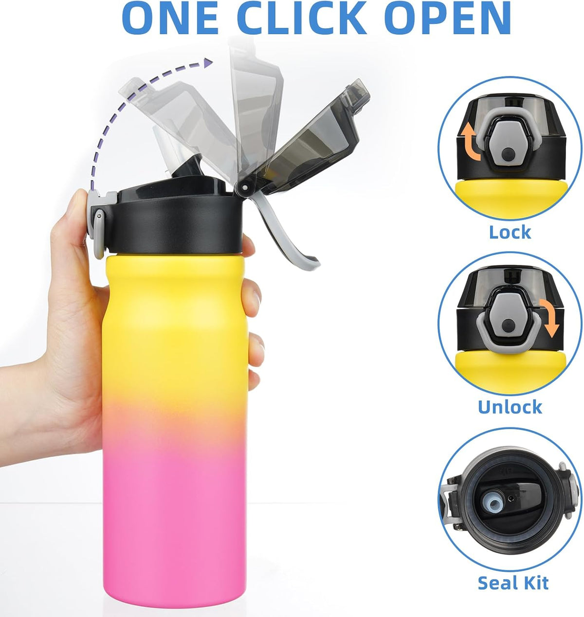 BJPKPK 18 oz Water Bottle with Straw & Handle, Insulated Stainless Flask