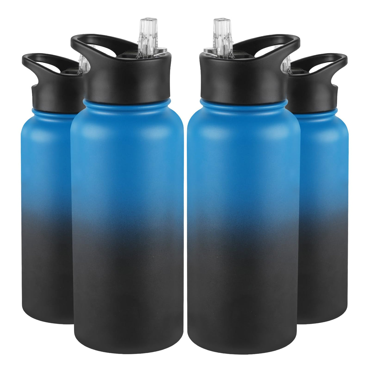40 oz Insulated Water Bottle with Straw, Stainless Steel Sports Water Bottles with 2 Lids (Straw and Wide Mouth lid), Double Wall Vacuum, Leakproof, BPA-Free, Black