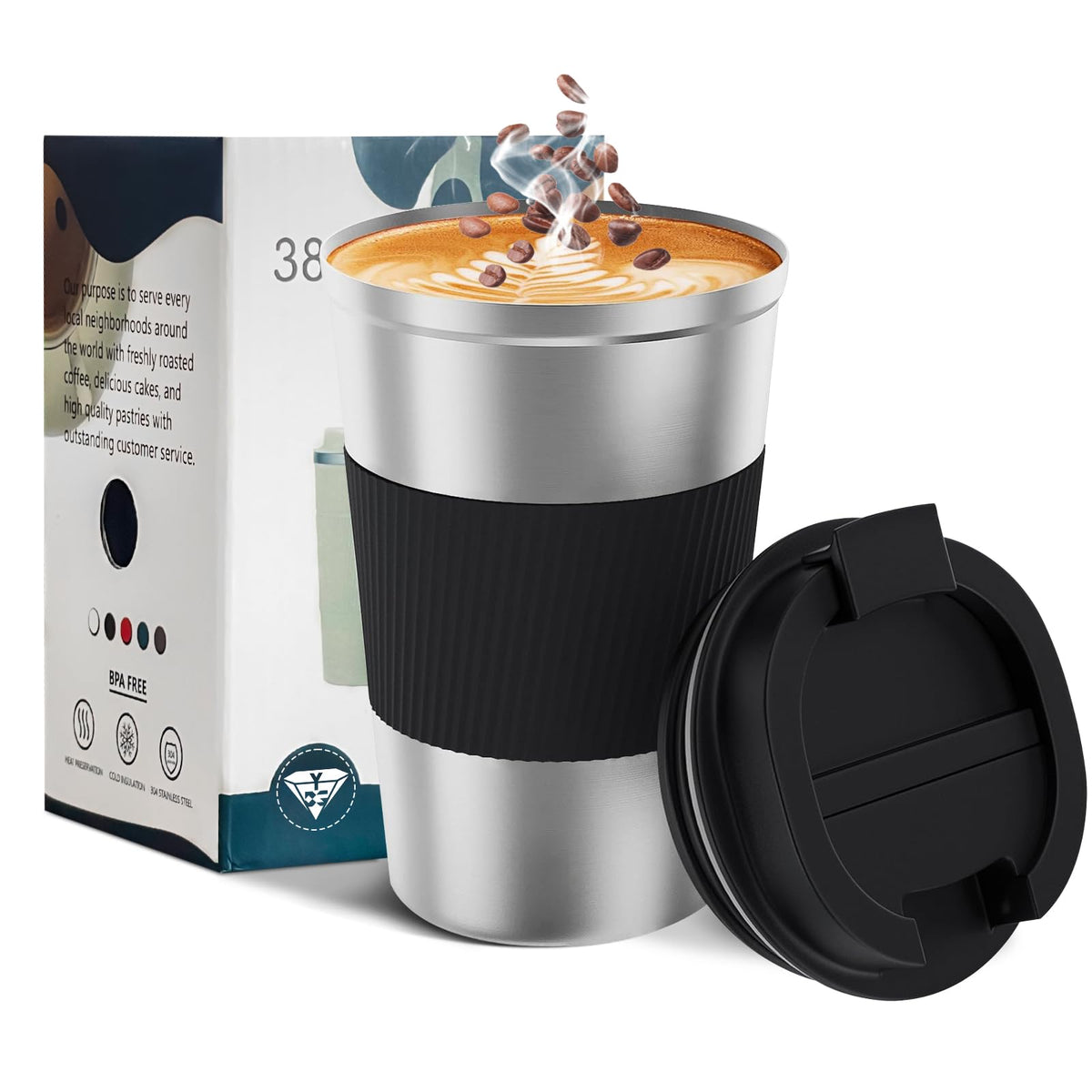 Insulated Travel Coffee Mug, Stainless Steel Coffee Cup with Leakproof Lid