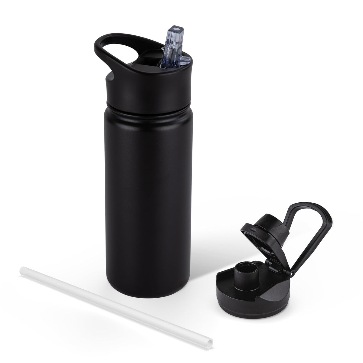 40 oz Insulated Water Bottle with Straw, Stainless Steel Sports Water Bottles with 2 Lids (Straw and Wide Mouth lid), Double Wall Vacuum, Leakproof, BPA-Free, Black