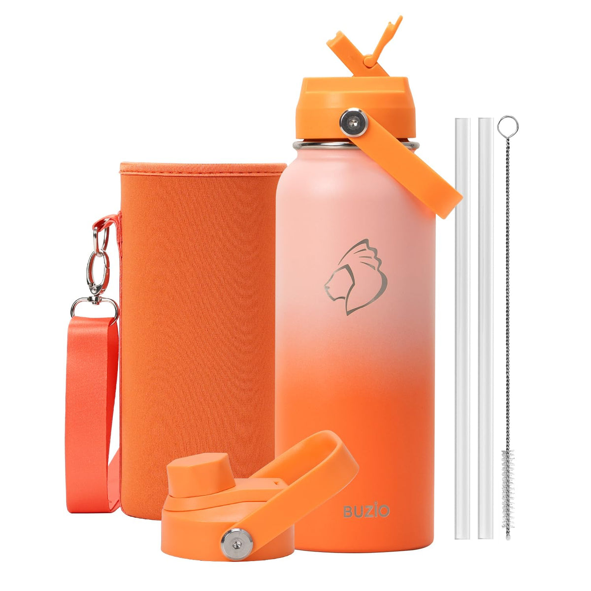 BUZIO 64 oz Insulated Stainless Steel Water Bottle with Dust-proof Lids