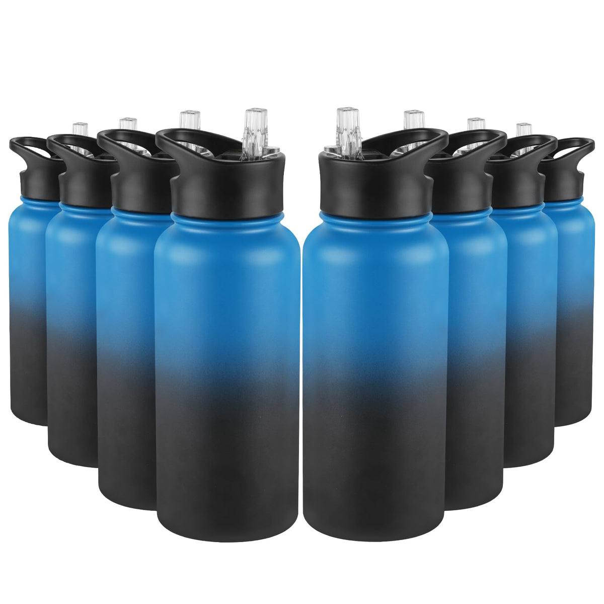 40 oz Insulated Water Bottle with Straw, Stainless Steel Sports Water Bottles with 2 Lids (Straw and Wide Mouth lid), Double Wall Vacuum, Leakproof, BPA-Free, Black