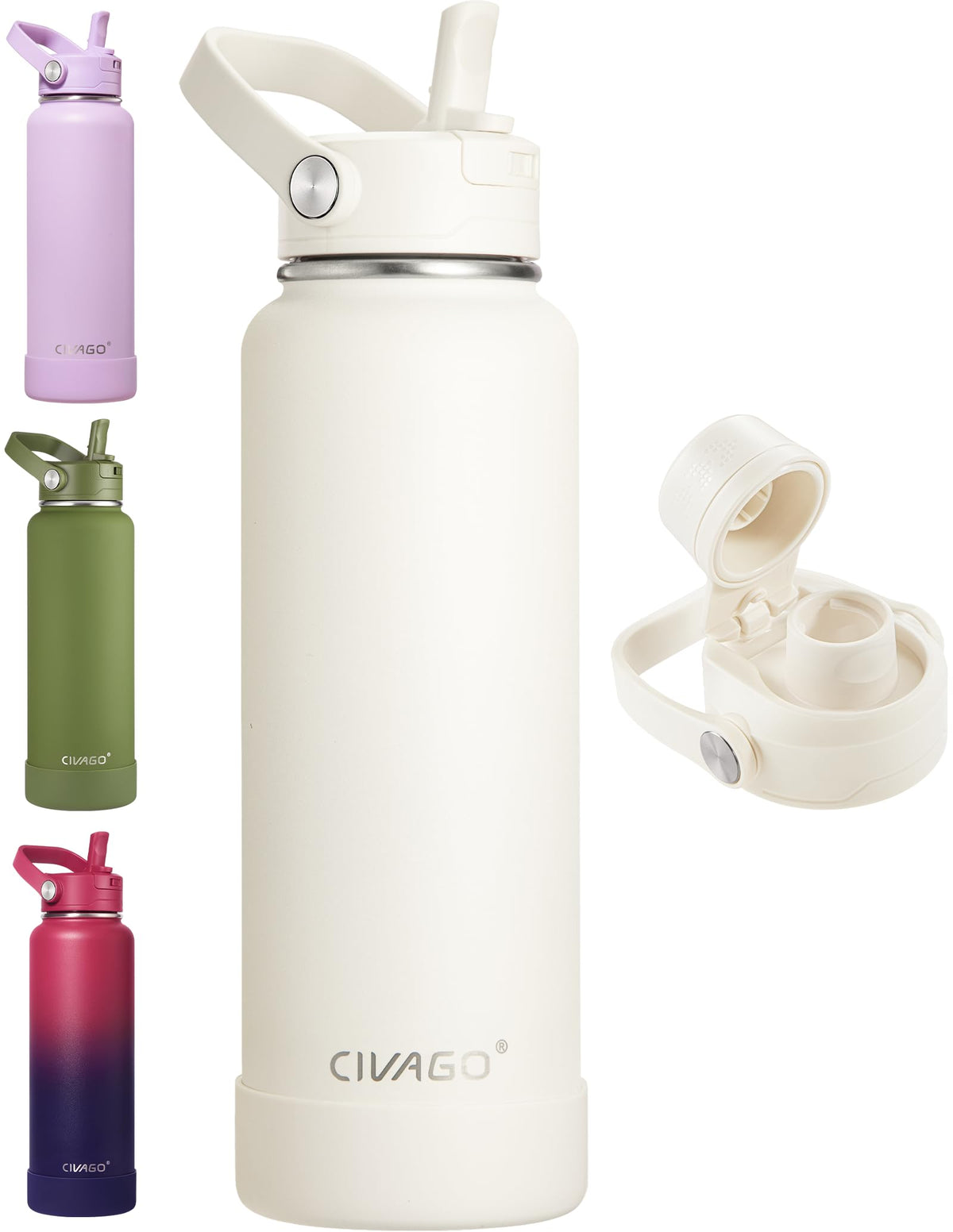 CIVAGO 24 oz Insulated Stainless Steel Water Bottle with Removable Straw