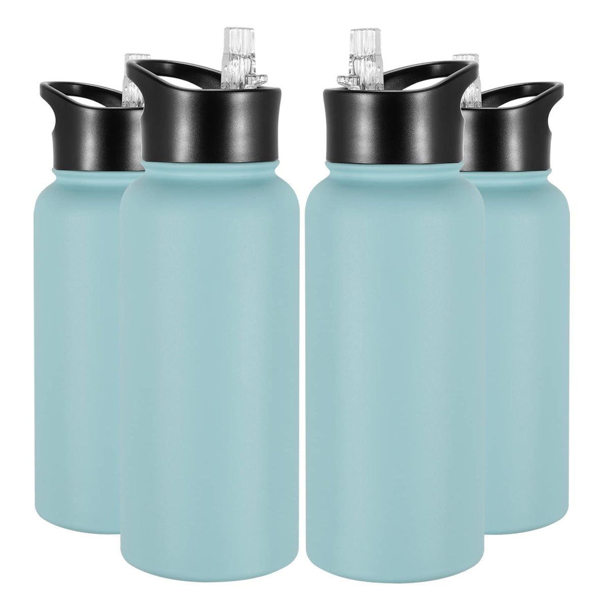 40 oz Insulated Water Bottle with Straw, Stainless Steel Sports Water Bottles with 2 Lids (Straw and Wide Mouth lid), Double Wall Vacuum, Leakproof, BPA-Free, Black