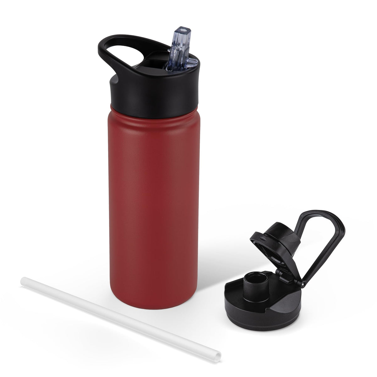 40 oz Insulated Water Bottle with Straw, Stainless Steel Sports Water Bottles with 2 Lids (Straw and Wide Mouth lid), Double Wall Vacuum, Leakproof, BPA-Free, Black