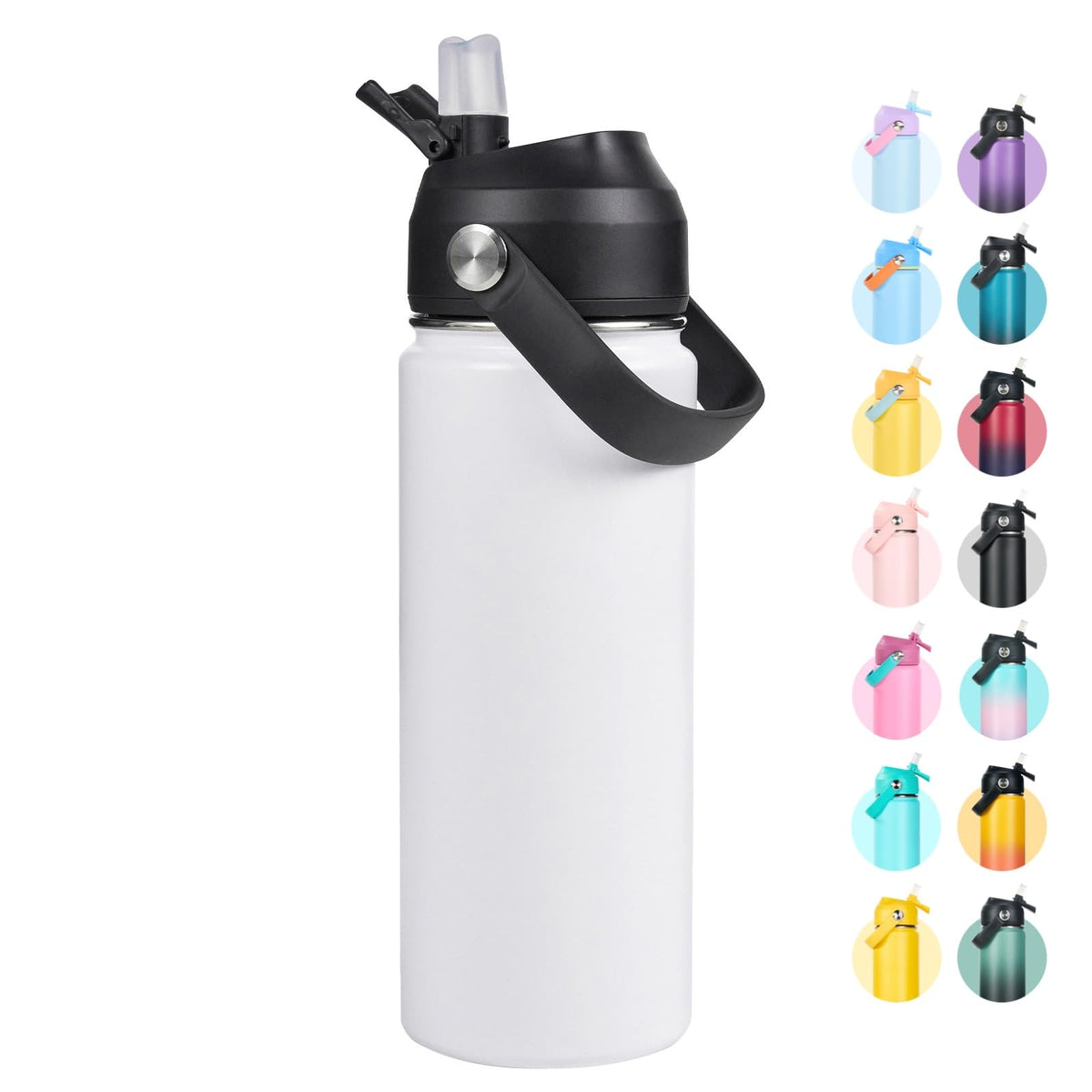 Fijinhom 18oz Insulated Stainless Steel Water Bottle, Wide Mouth Double Wall Vacuum, Silicone Straw, Sweat & Leak Proof, BPA Free Insulated Water Flask for Travel, Keep Cold 24h Hot 12h, Black
