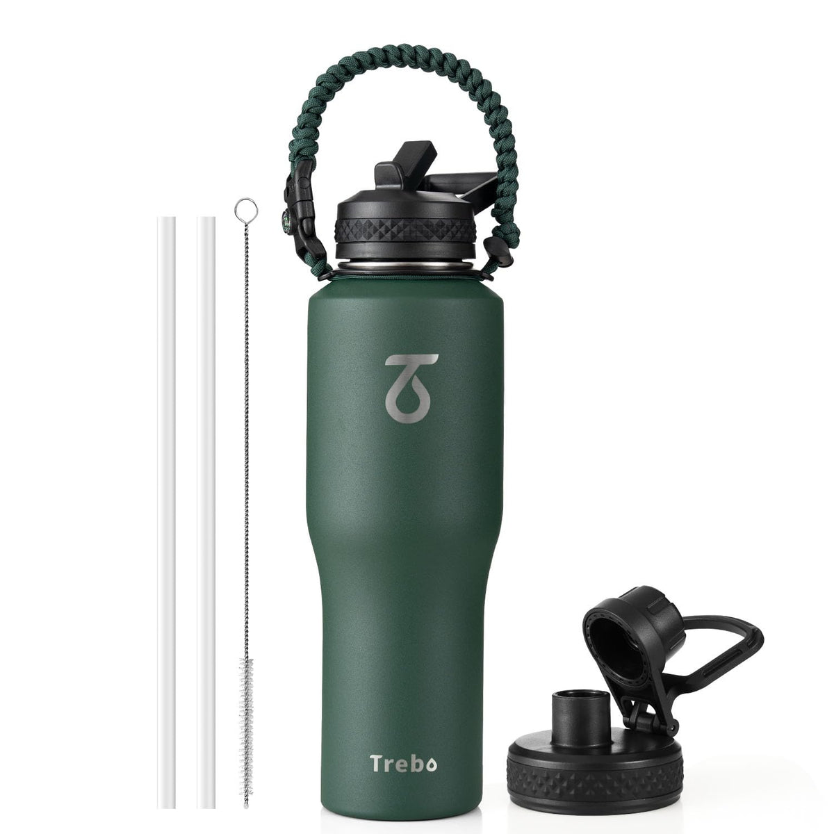 Trebo 40 oz Water Bottle Insulated Fit in Any Car Cup Holder with 2 Lids