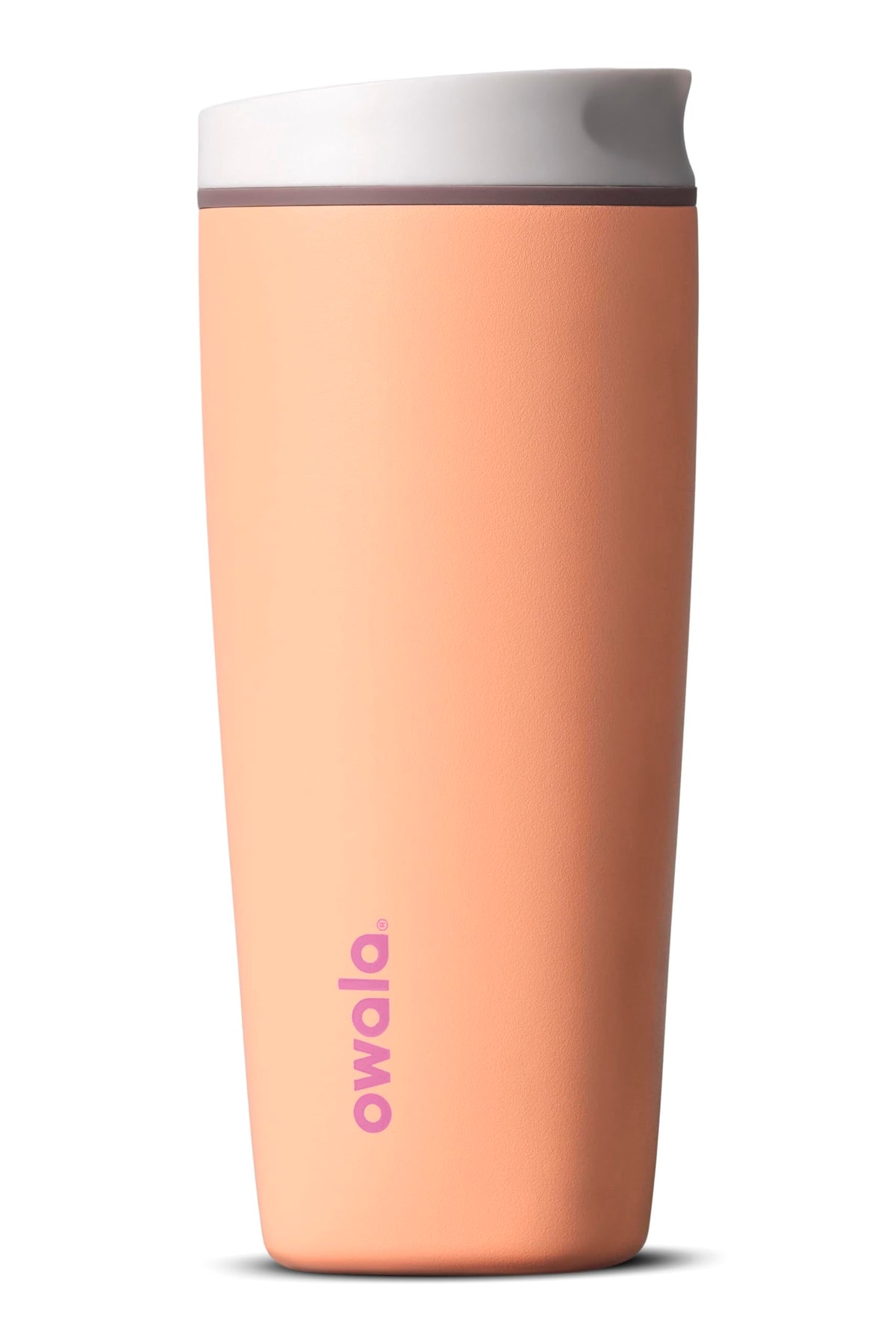 Owala SmoothSip Slider Insulated Stainless Steel Coffee Tumbler, Reusable Iced Coffee Cup, Hot Coffee Travel Mug, BPA Free 12 oz, Pink (Pucker Up)