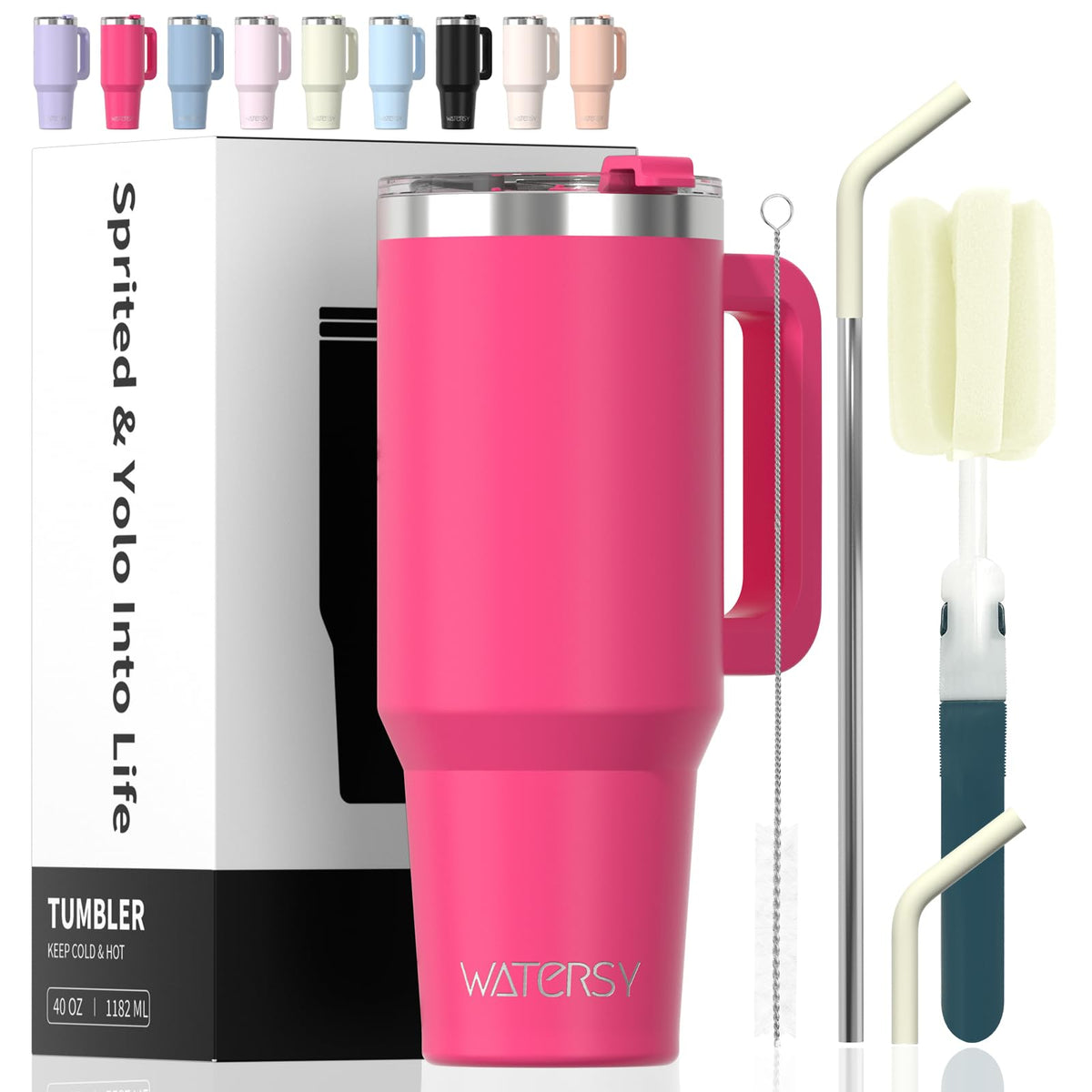 40 oz Tumbler with Handle,Tumbler with Lid and Straw,Double Wall Insulated Cup Stainless Steel Travel Mug(Cold for 34 Hours),Water Bottle for Iced Tea,Coffee,Cold Beverages(Purple)