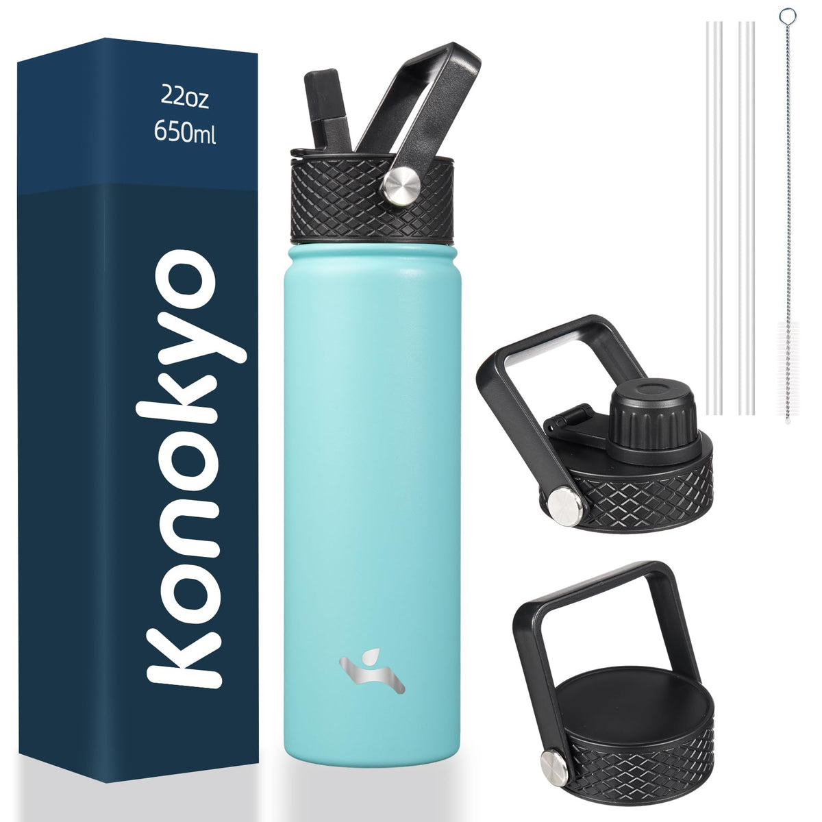 Konokyo 22 oz Insulated Stainless Steel Water Bottle with Straw Lid
