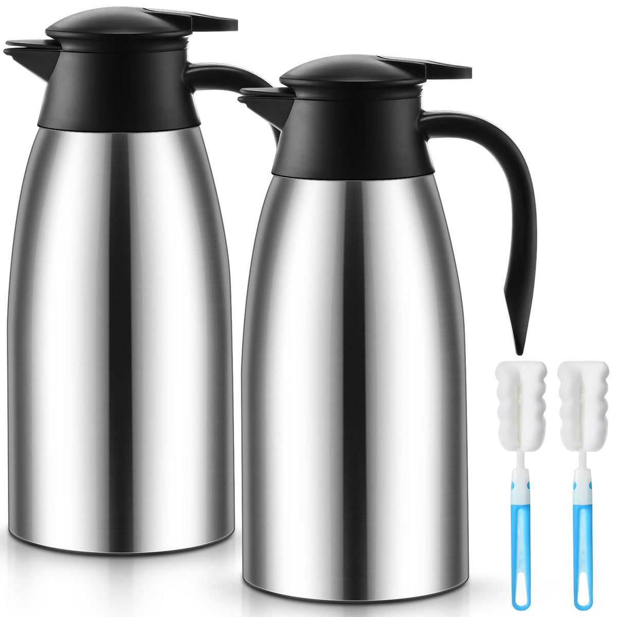 Norme 2 Pcs Thermal Coffee Carafe Creamer, Silver, 68 oz