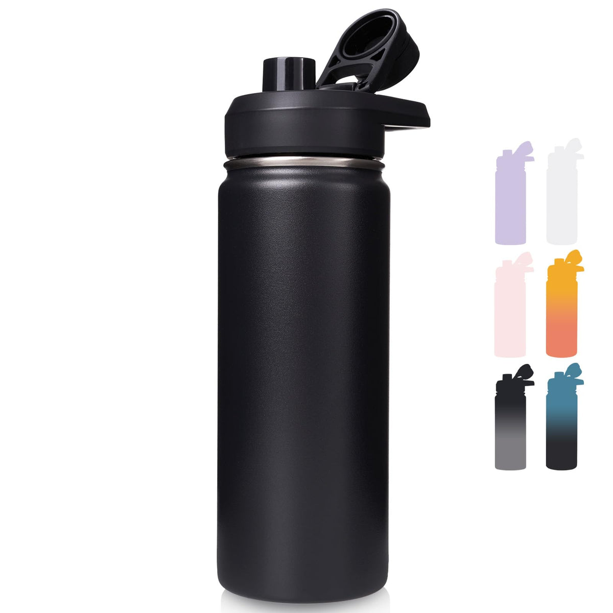 Fijinhom Insulated Water Bottle with Handle, 304 Stainless Steel Water Bottles with Wide Mouth, Double Wall Vacuum Sports Water Bottle, BPA Free, Keep Cold and Hot, 24 Ounces, Black