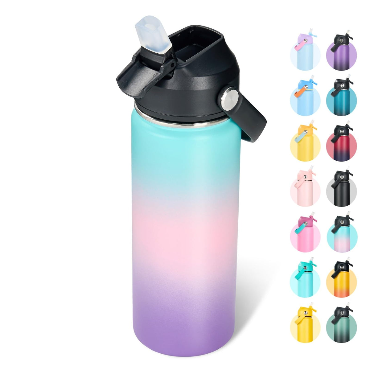Fijinhom 18oz Insulated Stainless Steel Water Bottle, Wide Mouth Double Wall Vacuum, Silicone Straw, Sweat & Leak Proof, BPA Free Insulated Water Flask for Travel, Keep Cold 24h Hot 12h, Black