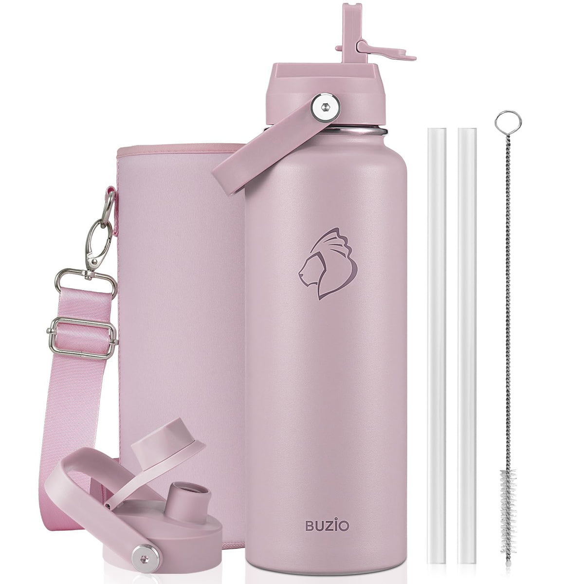 BUZIO 64 oz Insulated Stainless Steel Water Bottle with Dust-proof Lids