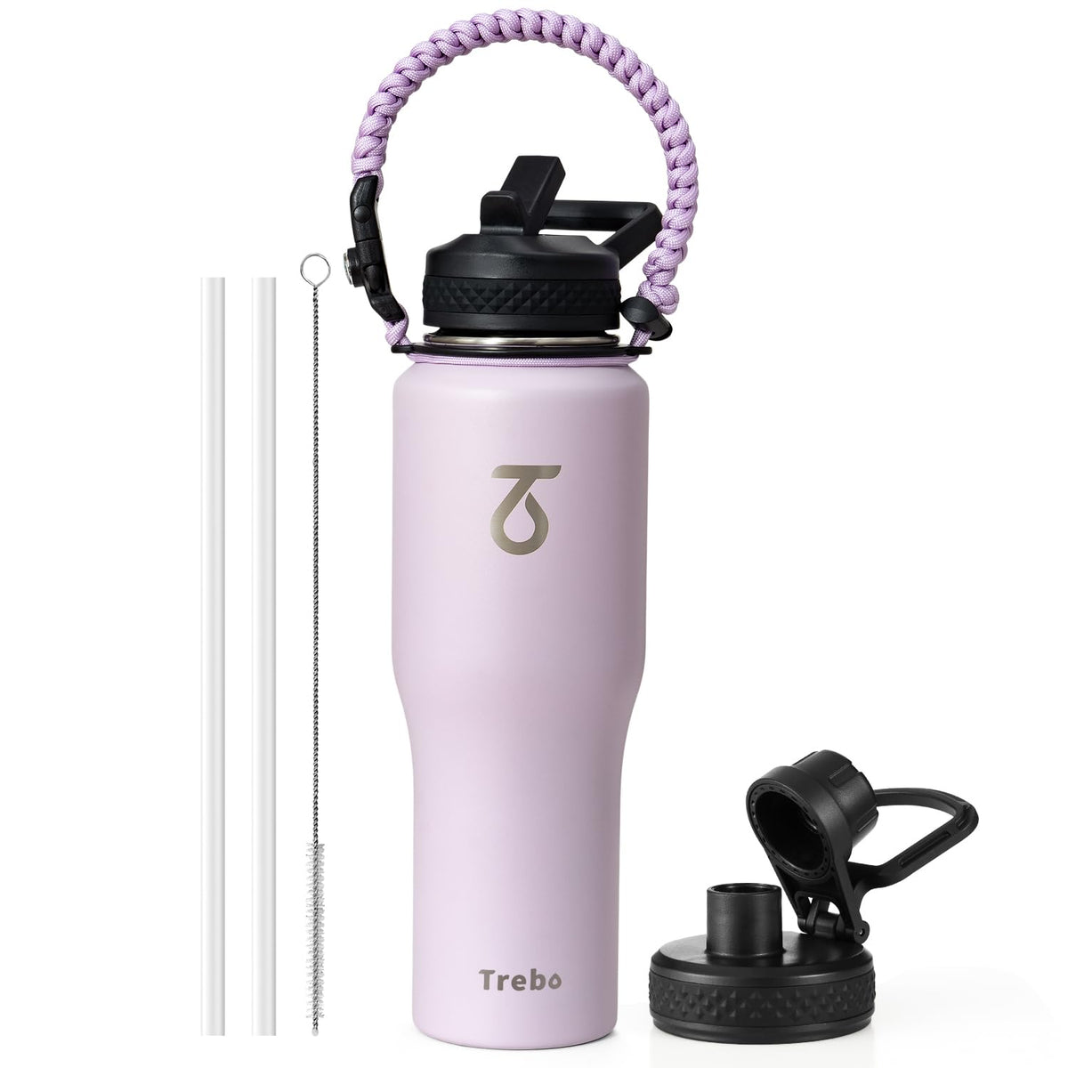 Trebo 40 oz Water Bottle Insulated Fit in Any Car Cup Holder with 2 Lids