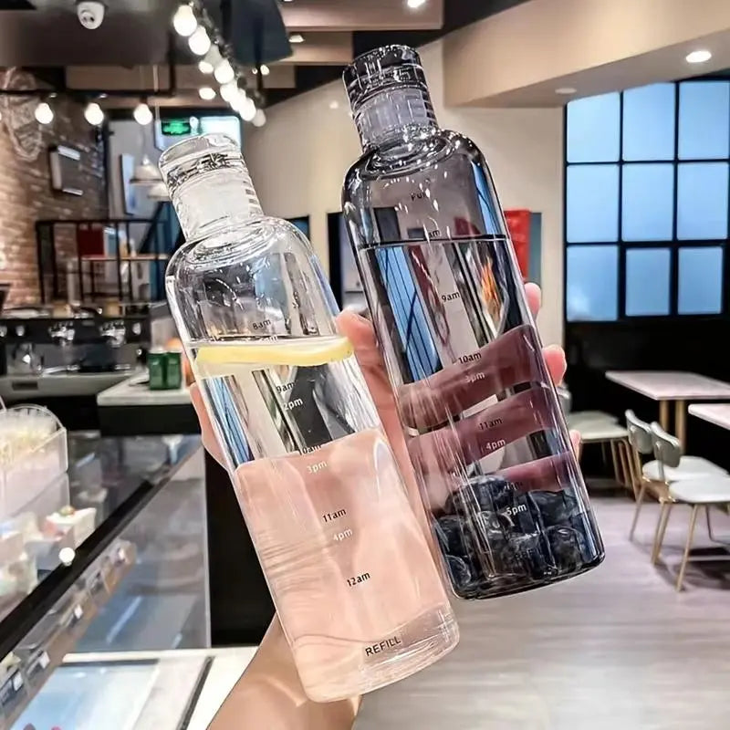 500ML/16.9oz Transparent Clear Polypropylene Plastic Sports Water Bottle with Time Marking, Leak Proof Juice Milk Cup, Portable School Gym Sports Cup, Drinkware, Reusable Water Bottles, Water Bottle For Gym, Leakproof Sports Bottle