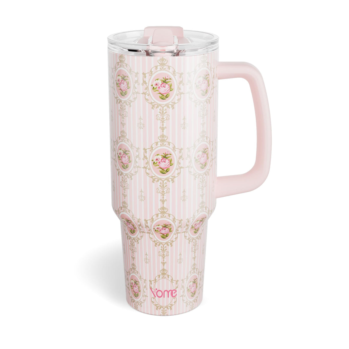 YOME 40 oz Bow Pink Tumbler with Handle and Flip Straw for Women | Stainless Steel Insulated Water Bottle | Keeps Drinks Cold | Dishwasher Safe | Cupholder Friendly | Gift Gym Travel Yoga
