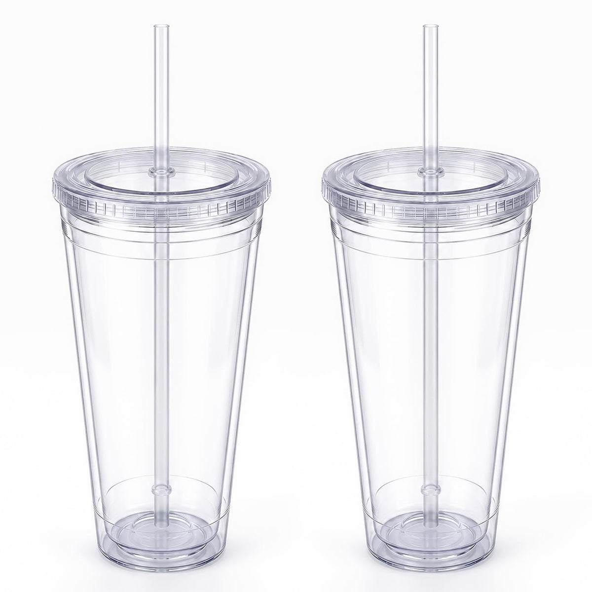 Zukro Clear Double Wall Plastic Tumbler with Lid and Straw 32 oz, 2 Pack