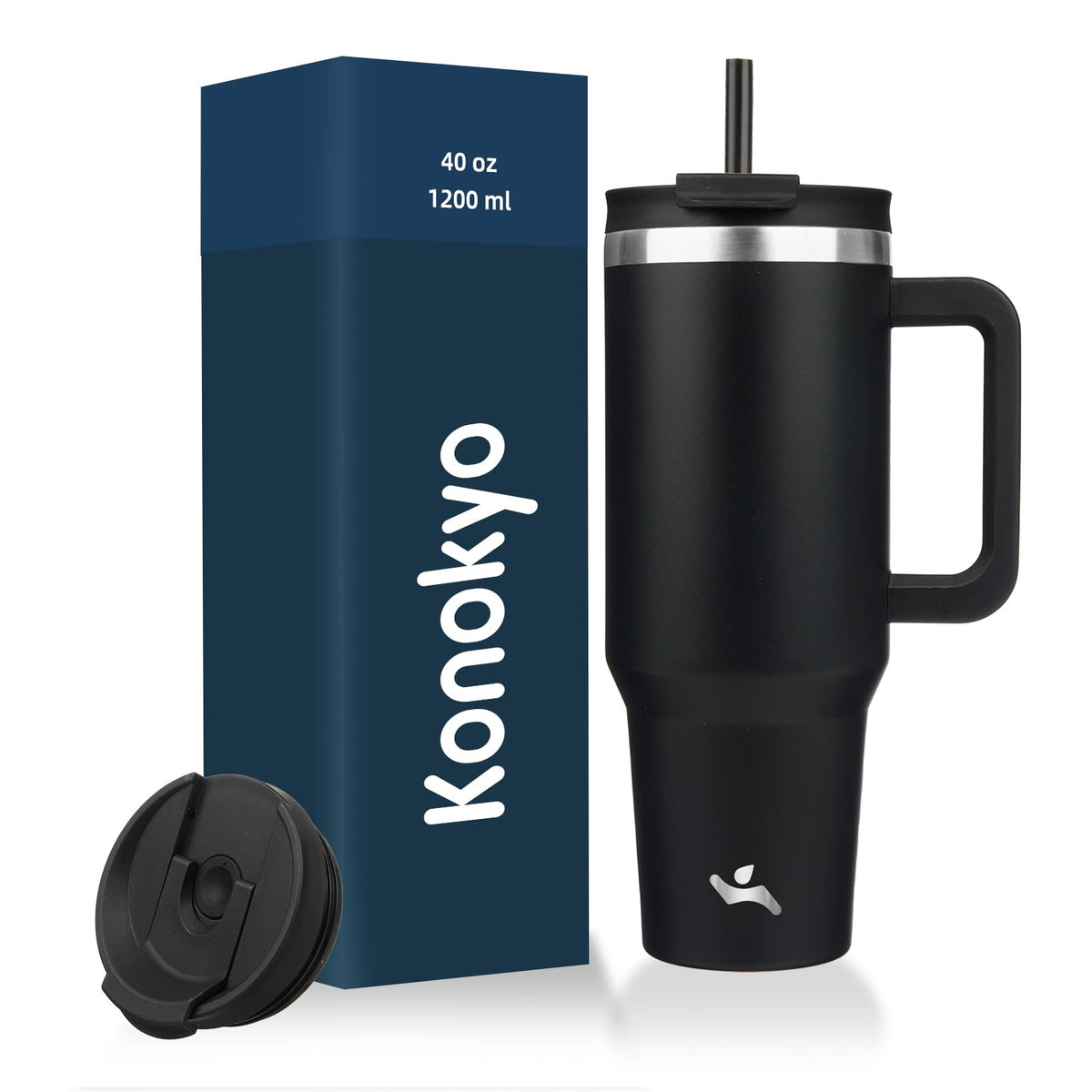 Konokyo 30 oz Insulated Tumbler Water Bottle with Handle, Straw Lid