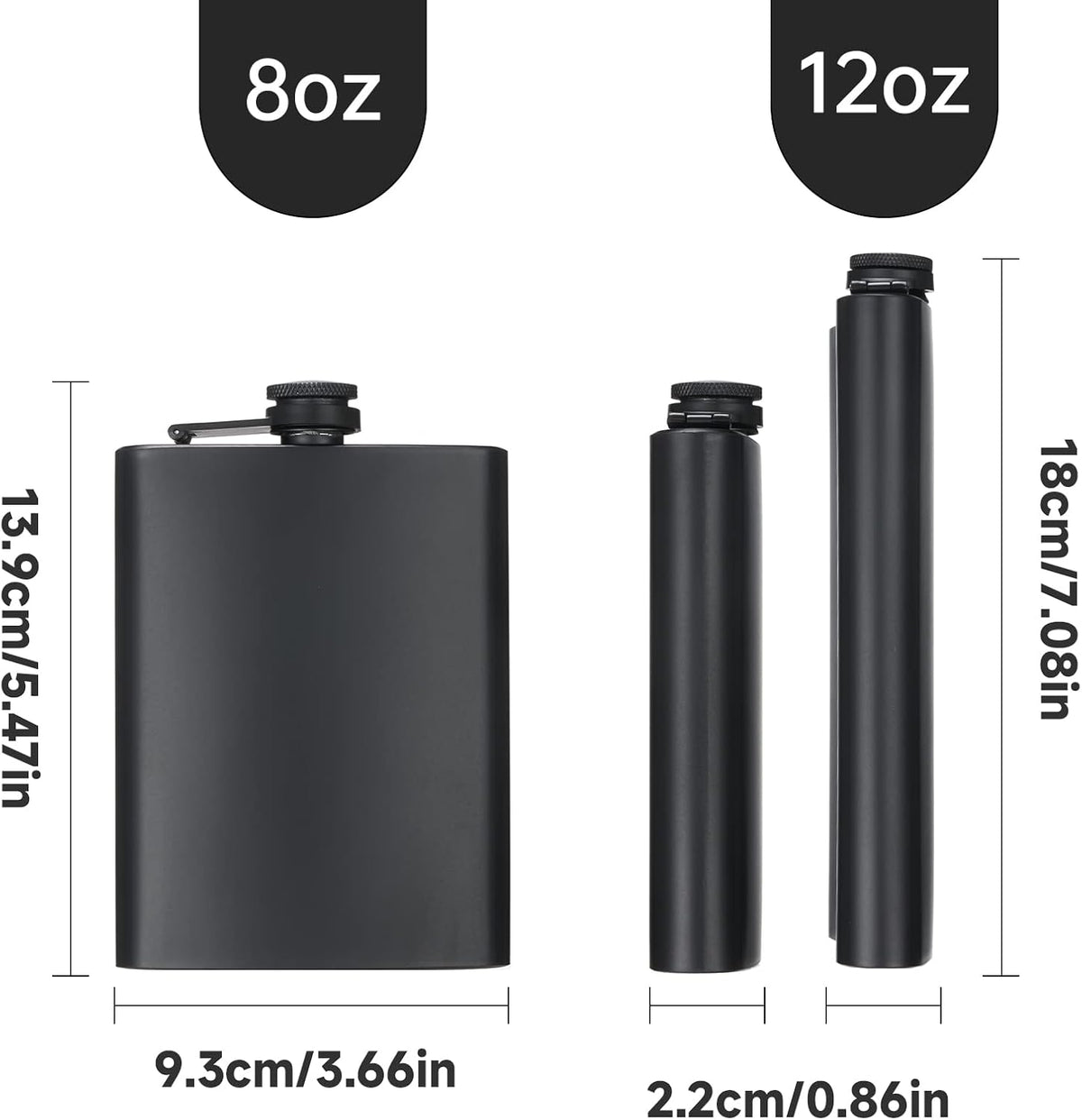 2 Pack Hip Flasks for Liquor, 8 Oz & 12 Oz, Stainless Steel Leakproof