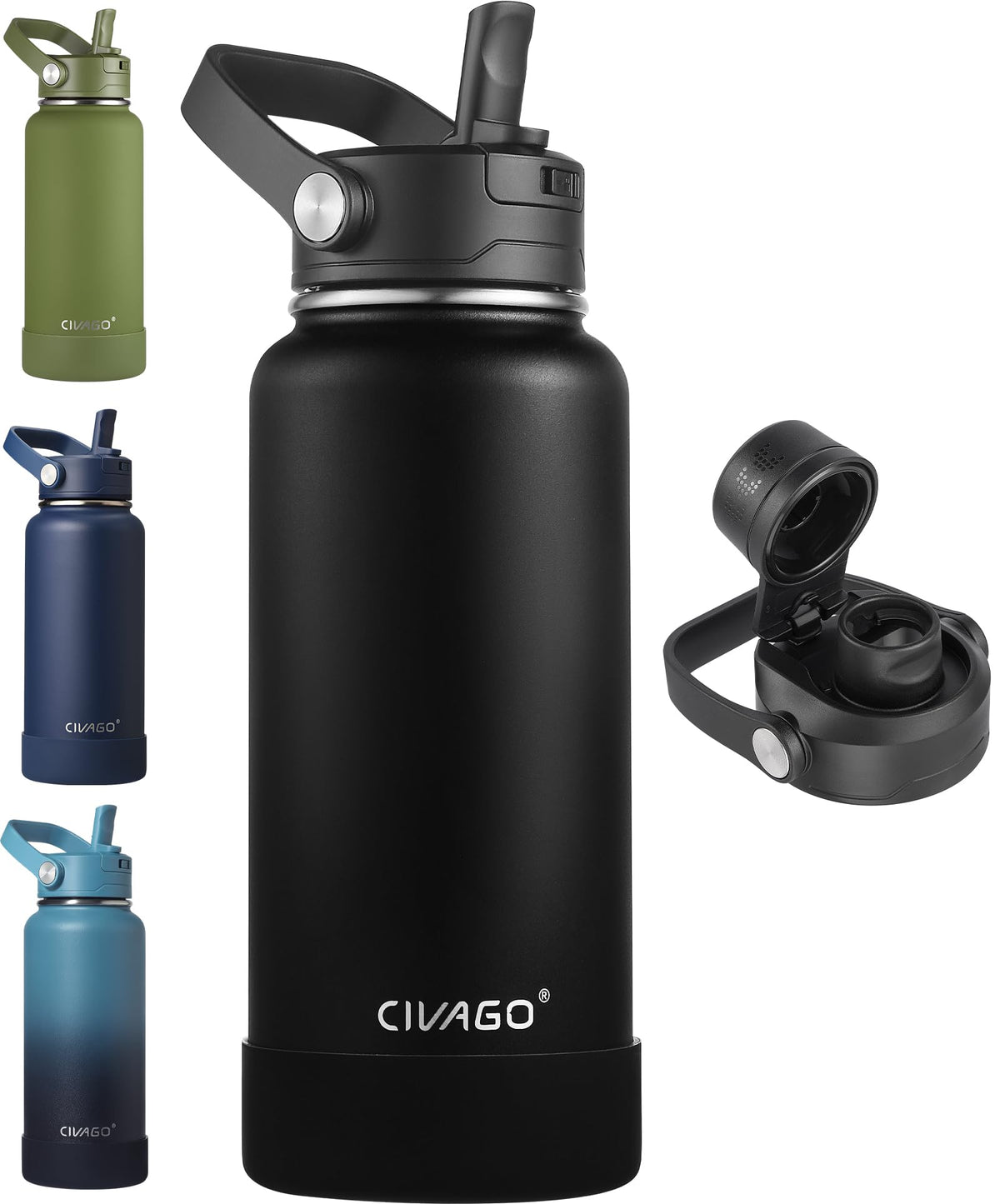 CIVAGO 24 oz Insulated Stainless Steel Water Bottle with Removable Straw