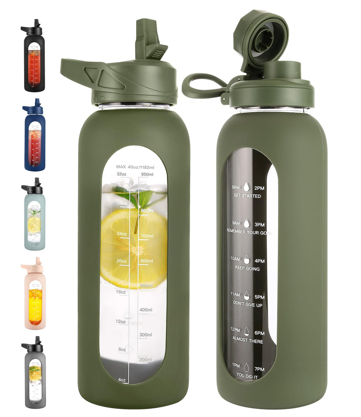 CIVAGO 64 oz Glass Water Bottle with Straw, Half Gallon Large Water Jug