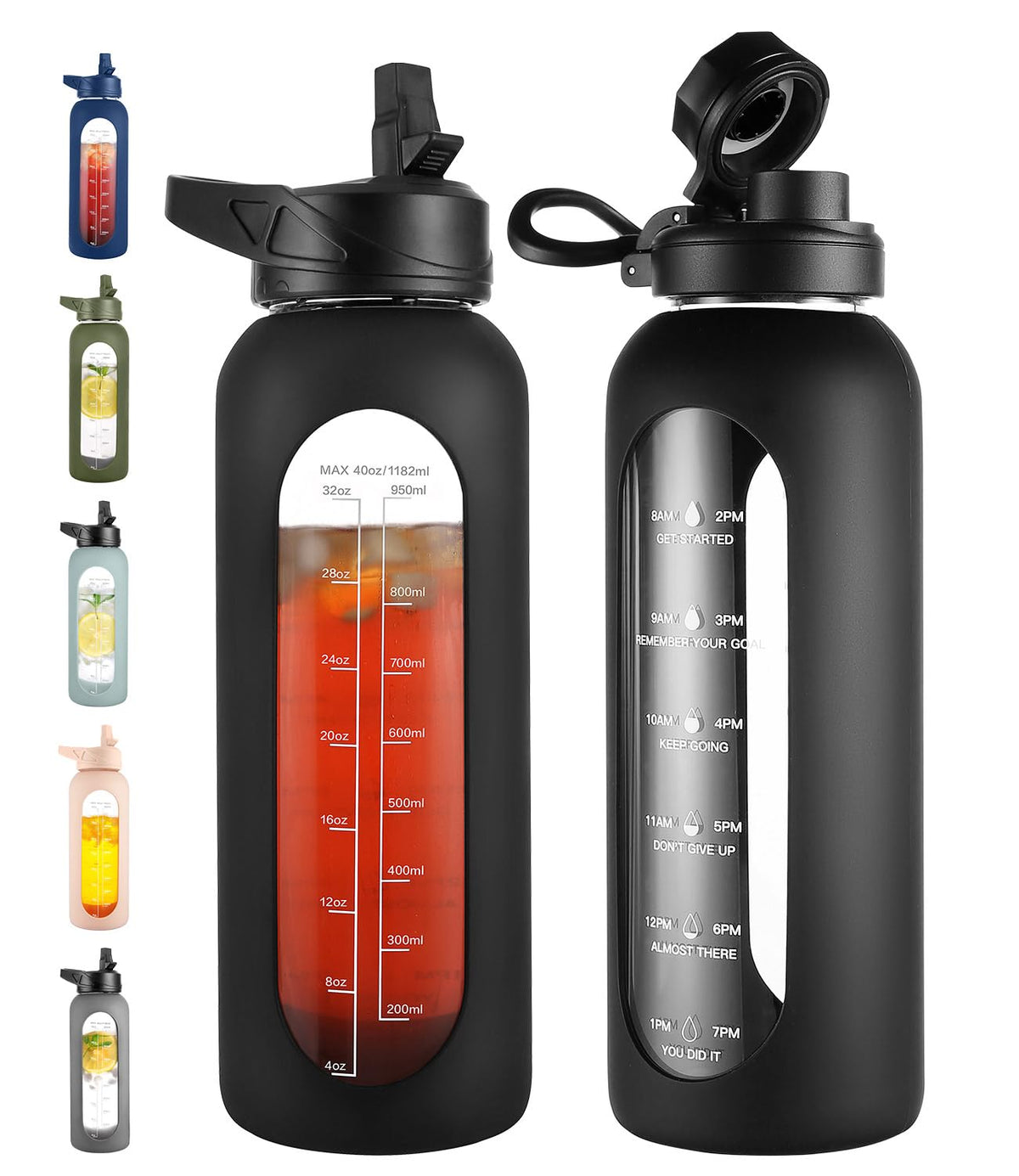 CIVAGO 64 oz Glass Water Bottle with Straw, Half Gallon Large Water Jug