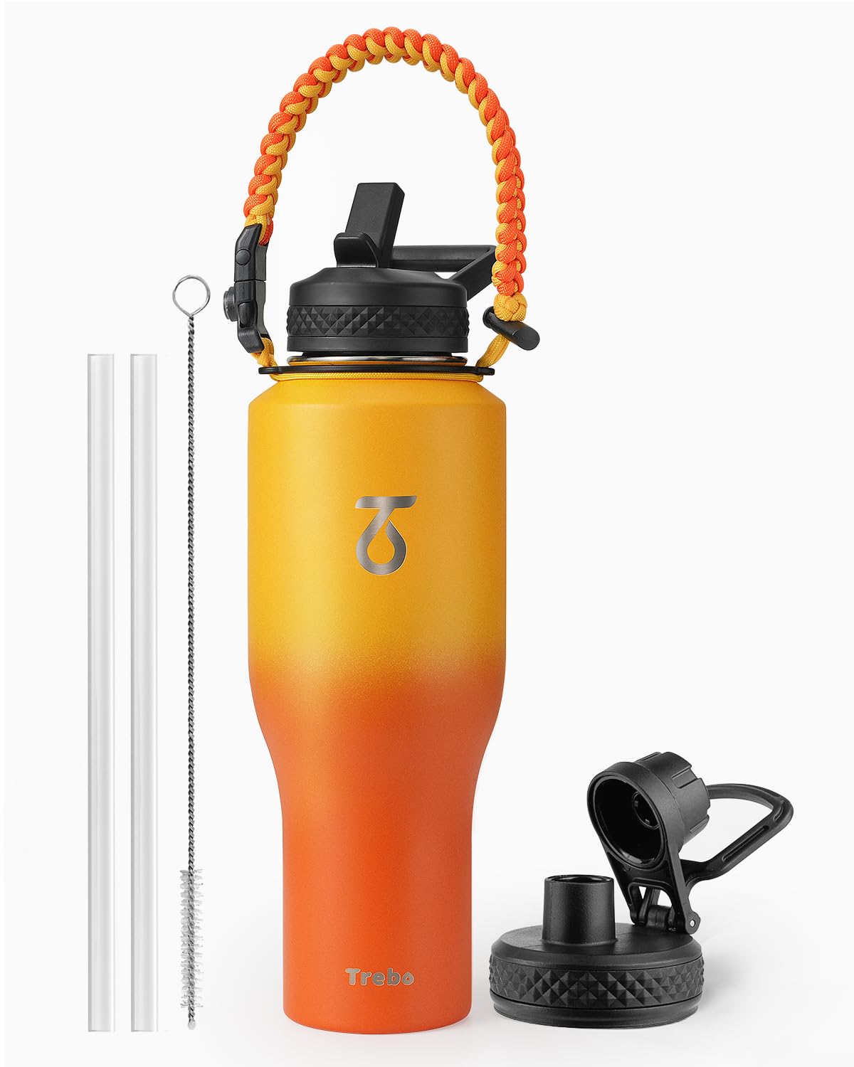 Trebo 40 oz Water Bottle Insulated Fit in Any Car Cup Holder with 2 Lids