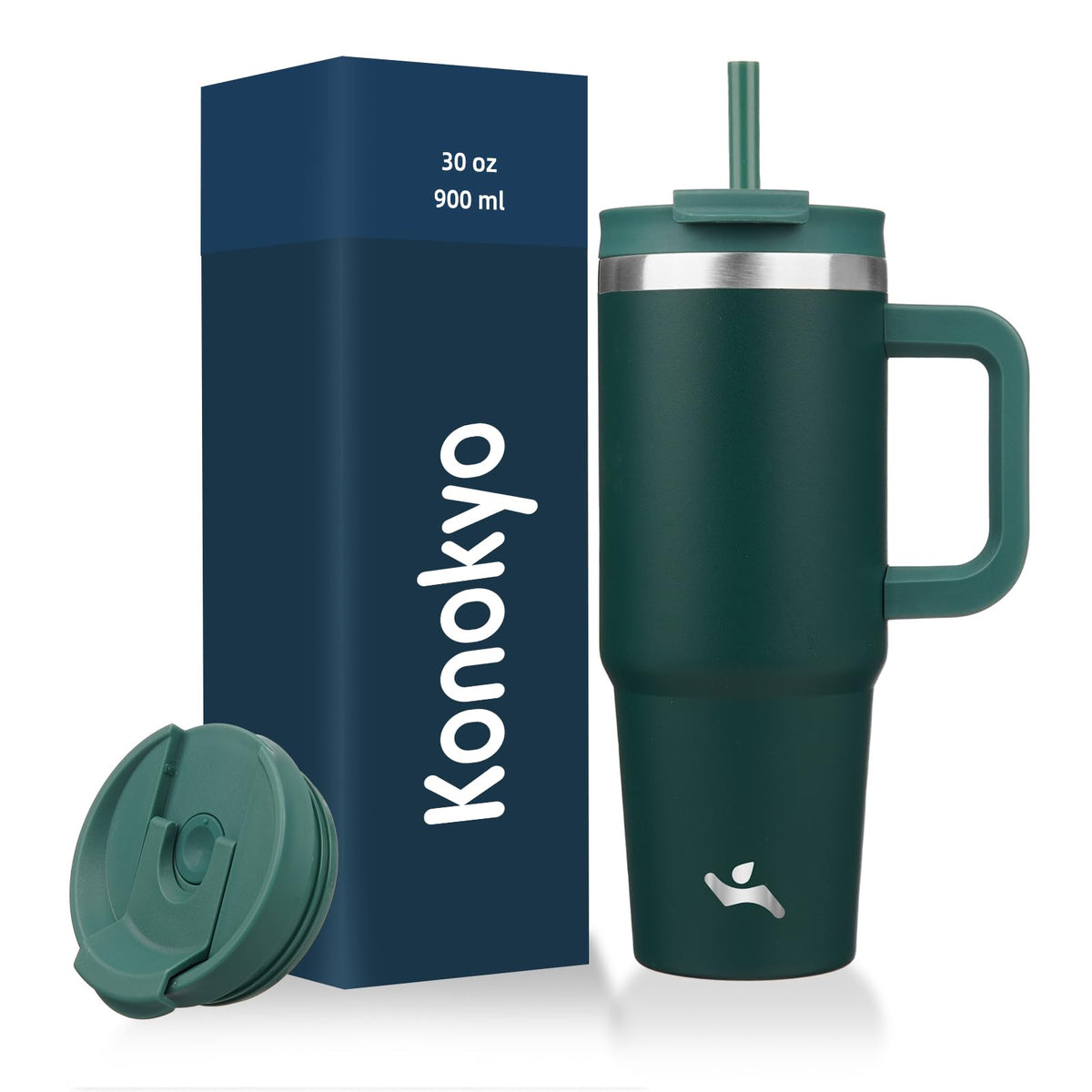 Konokyo 30 oz Insulated Tumbler Water Bottle with Handle, Straw Lid