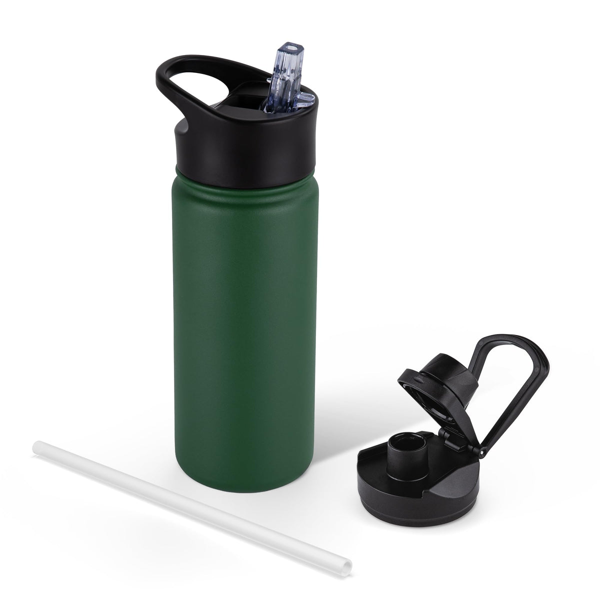 40 oz Insulated Water Bottle with Straw, Stainless Steel Sports Water Bottles with 2 Lids (Straw and Wide Mouth lid), Double Wall Vacuum, Leakproof, BPA-Free, Black