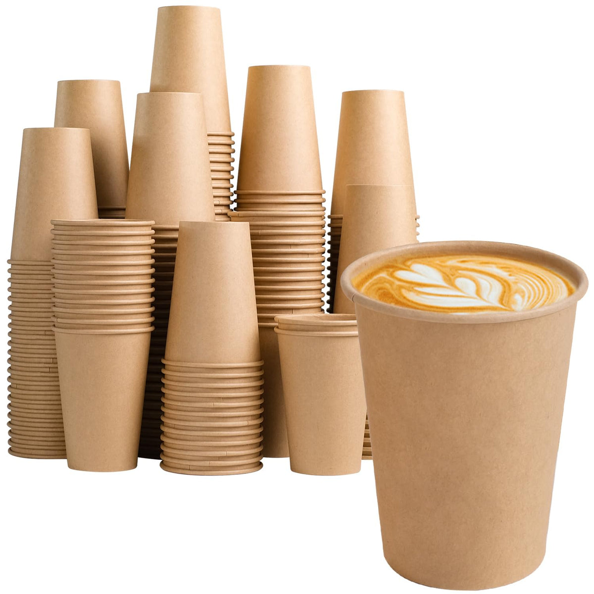 BYSNOW 200 Pack 10 oz Kraft Paper Cups, Disposable Coffee Hot Water Cups