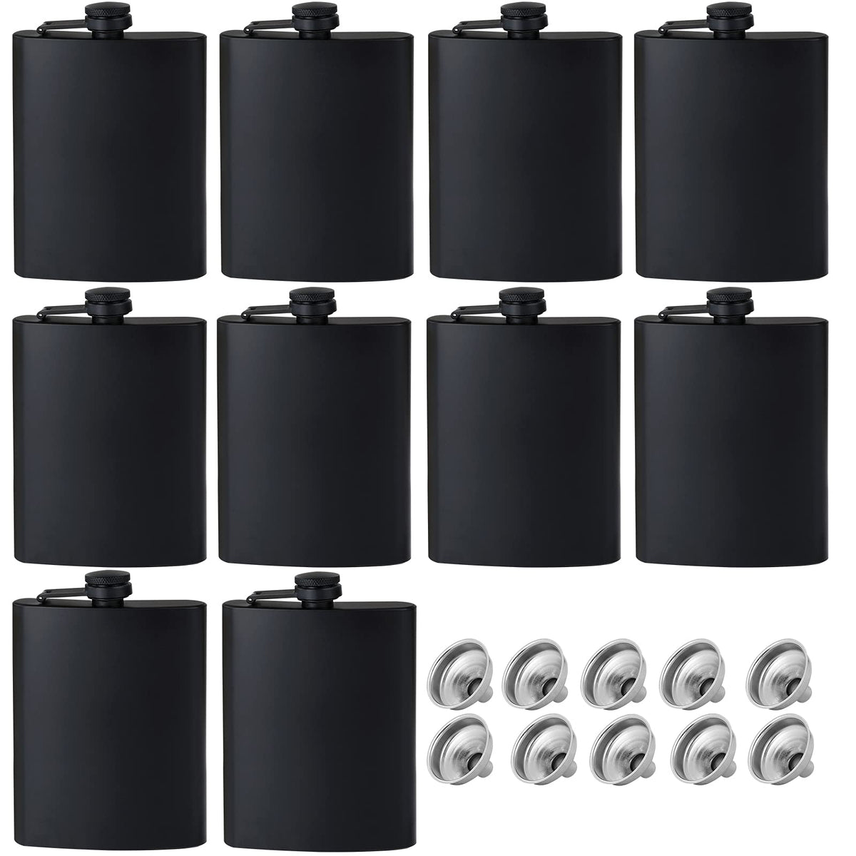 GADIEDIE 12oz+8oz Flask for Liquor for Men Matte Black Stainless Steel Leakproof Funnel and Cups, with Never-Lose Metal Cap, Drinking Flasks for Wedding Party Gift Outdoor Activities
