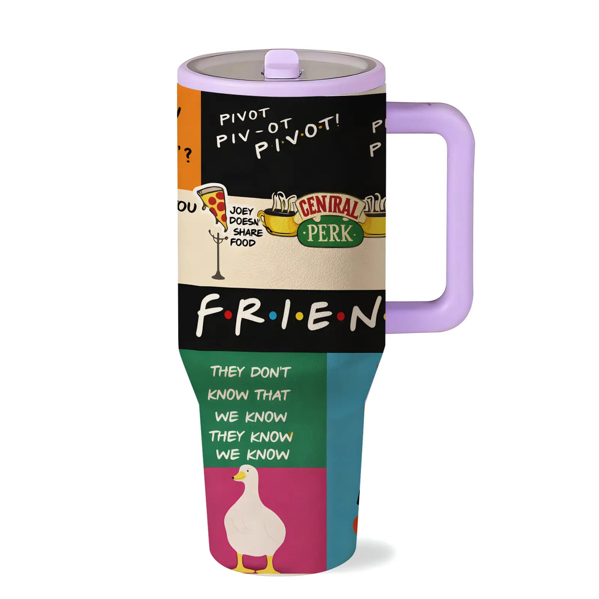 1pc 40oz Friends Coffeehouse Tumbler, Insulated Drinkware, Stainless Steel Insulated Mug with Handle, Vacuum Insulated Cups, Retro Quote Travel Cup for Coffee, Tea and Cold Drinks, Large Capacity Vacuum Flask Gift for Friends, Dad Tumbler