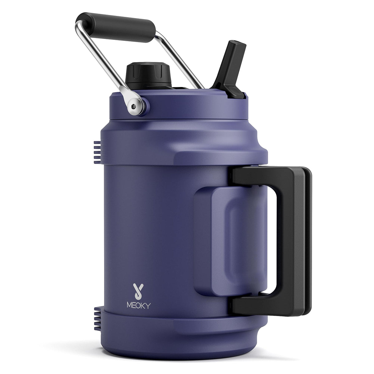 1 Gallon Insulated Water Bottle for Sports: Meoky 128 oz Triple Wall Vacuum Stainless Steel Water Jug - Top and Side Handles, Cold for 48 Hrs, 2-in-1 Straw and Spout Lid, Leak Proof for Hiking (Night)
