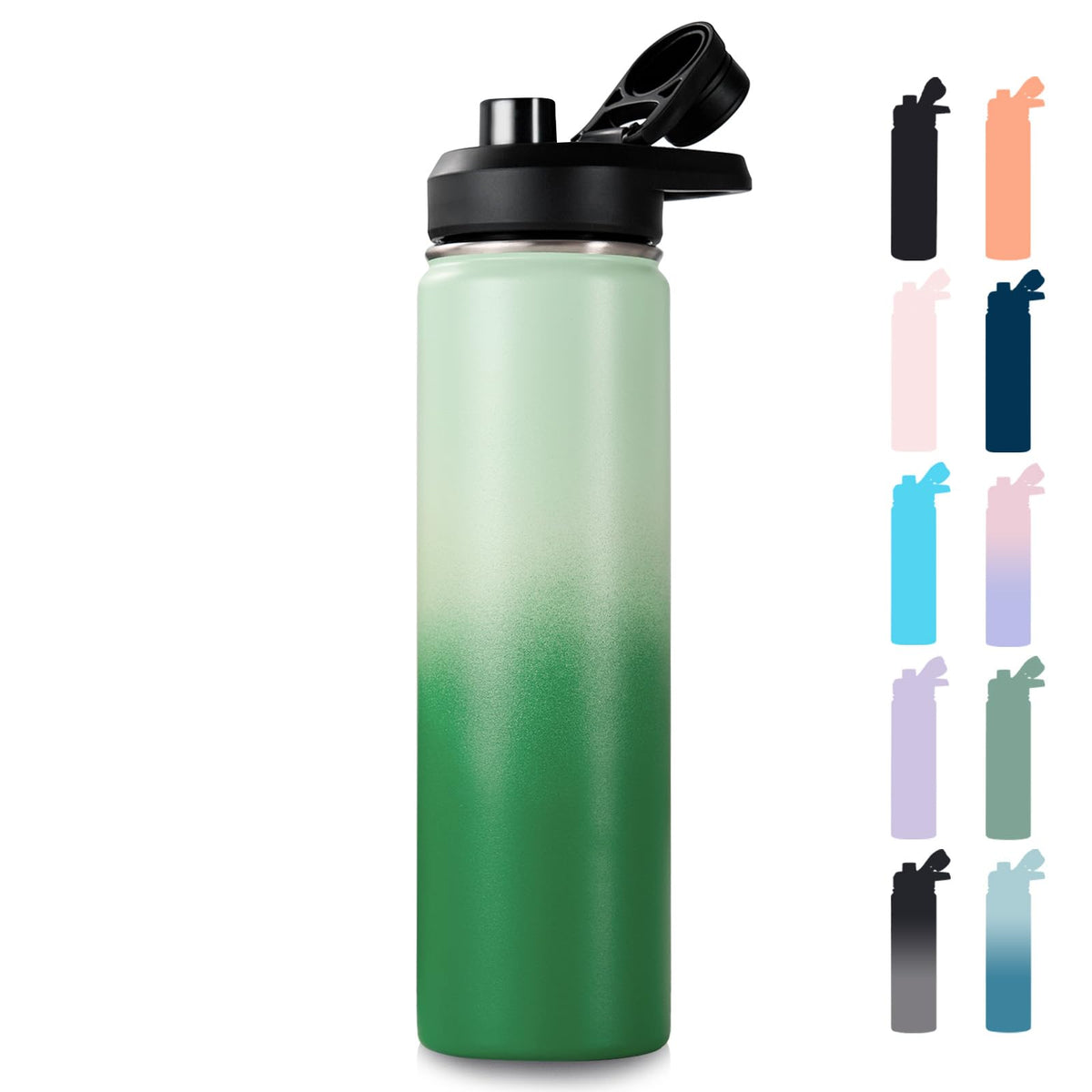 Fijinhom Insulated Water Bottle with Handle, 304 Stainless Steel Water Bottles with Wide Mouth, Double Wall Vacuum Sports Water Bottle, BPA Free, Keep Cold and Hot, 24 Ounces, Black