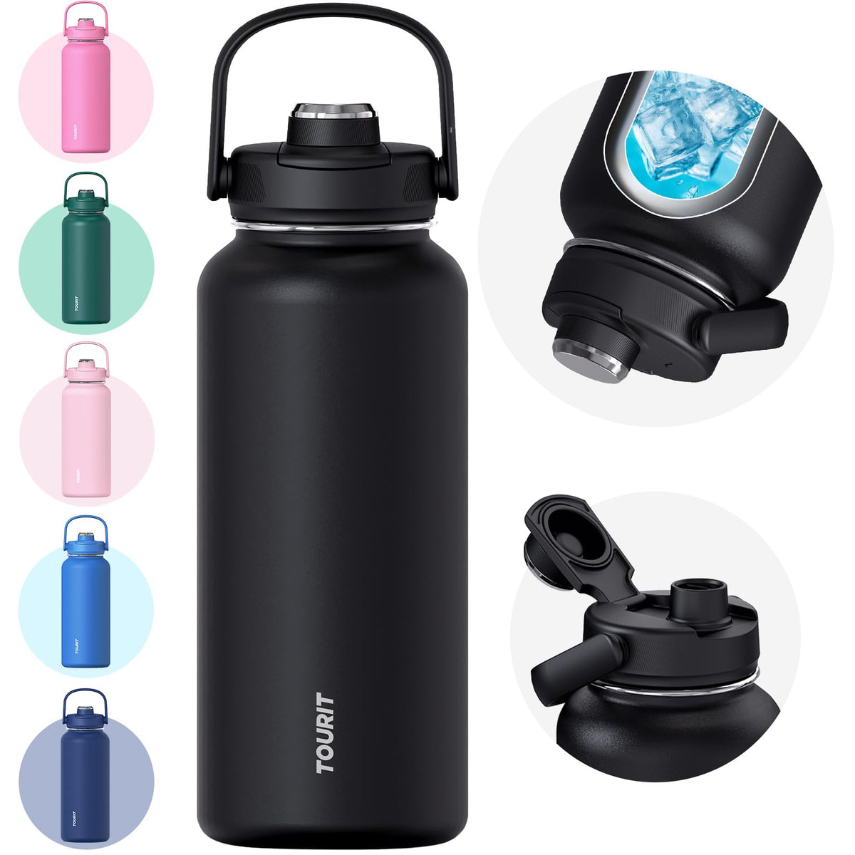 TOURIT 24 oz Insulated Stainless Steel Water Bottle, Obsidian