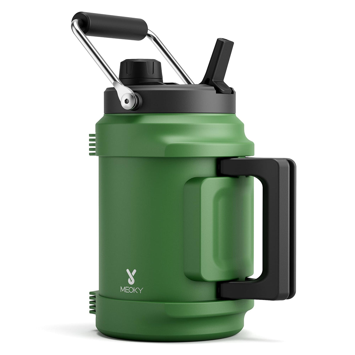 1 Gallon Insulated Water Bottle for Sports: Meoky 128 oz Triple Wall Vacuum Stainless Steel Water Jug - Top and Side Handles, Cold for 48 Hrs, 2-in-1 Straw and Spout Lid, Leak Proof for Hiking (Night)