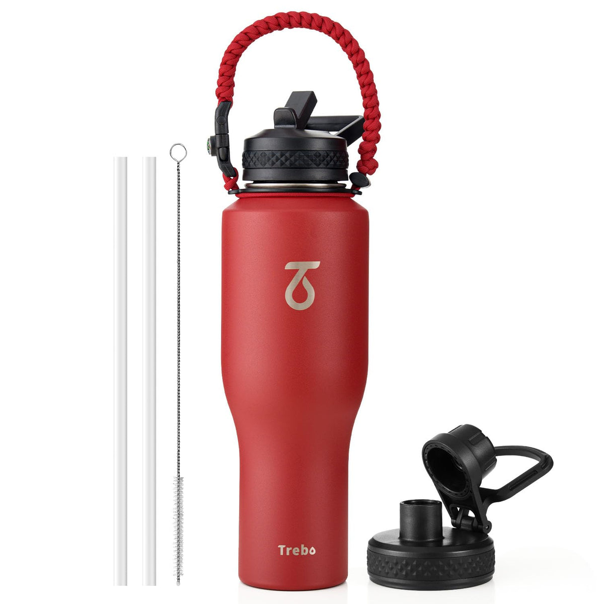 Trebo 40 oz Water Bottle Insulated Fit in Any Car Cup Holder with 2 Lids