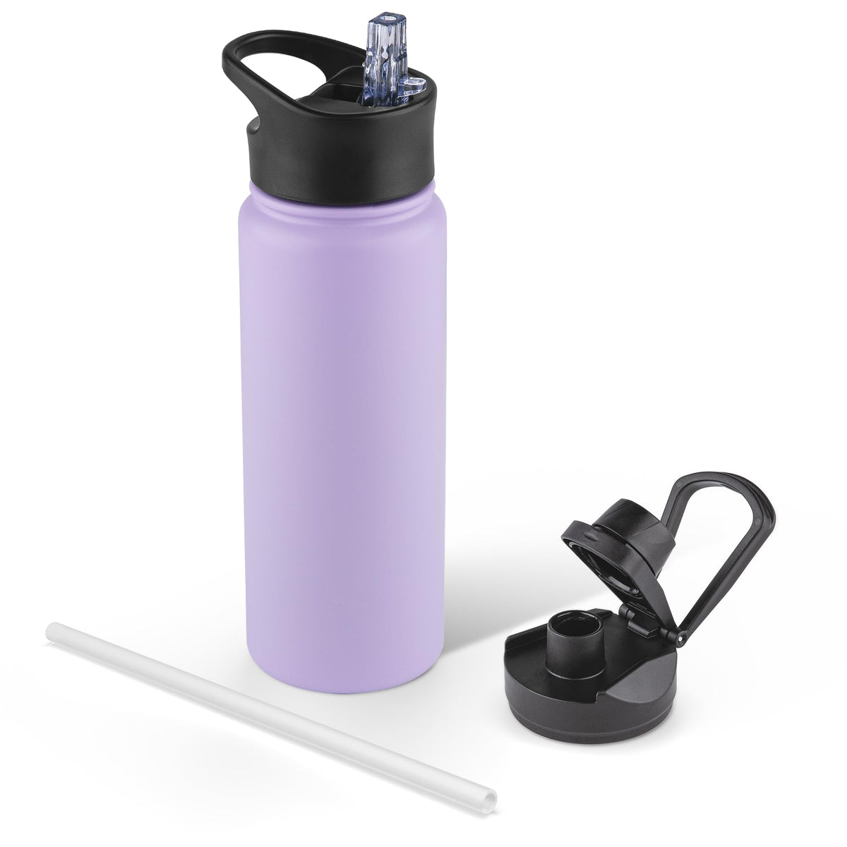 40 oz Insulated Water Bottle with Straw, Stainless Steel Sports Water Bottles with 2 Lids (Straw and Wide Mouth lid), Double Wall Vacuum, Leakproof, BPA-Free, Black