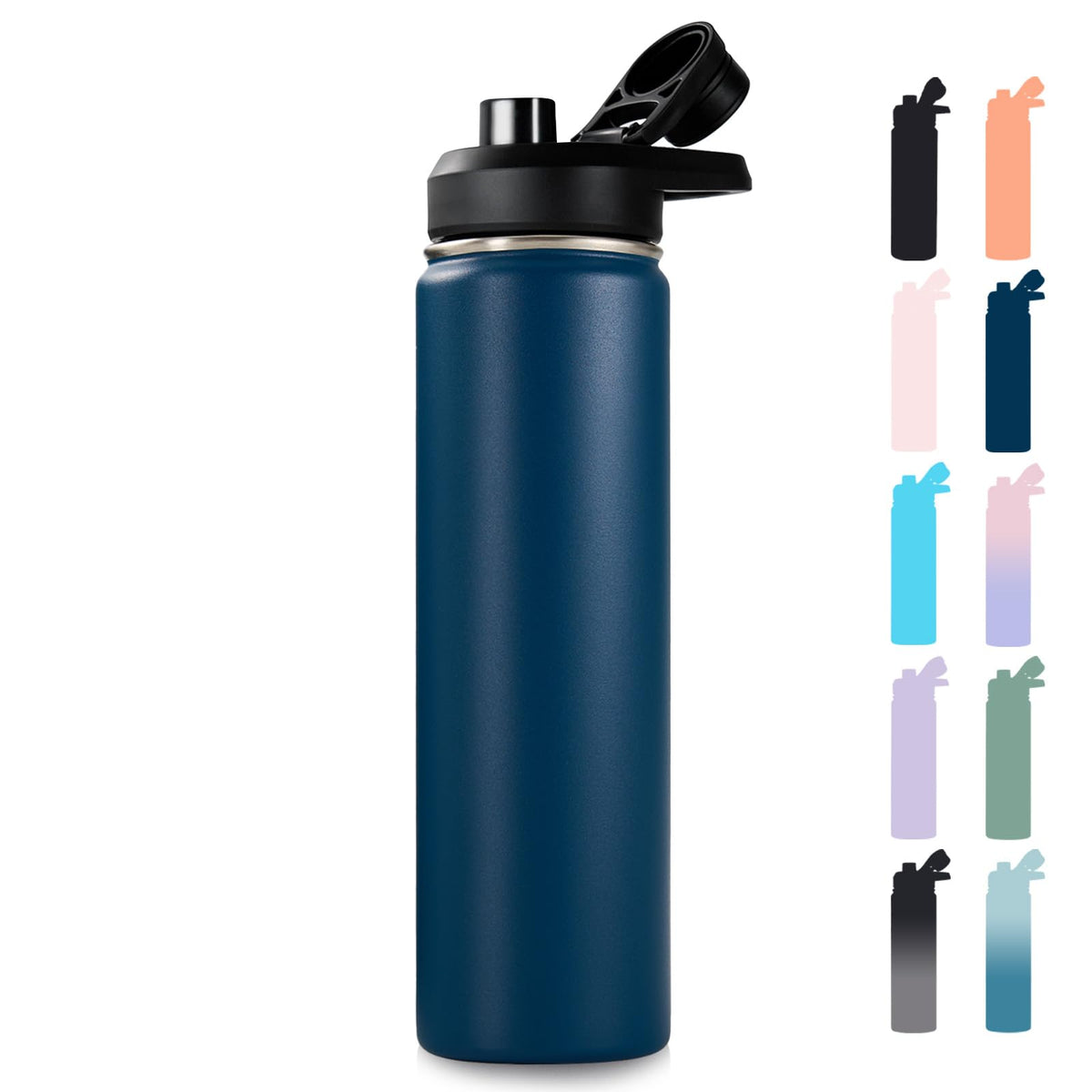 Fijinhom Insulated Water Bottle with Handle, 304 Stainless Steel Water Bottles with Wide Mouth, Double Wall Vacuum Sports Water Bottle, BPA Free, Keep Cold and Hot, 24 Ounces, Black