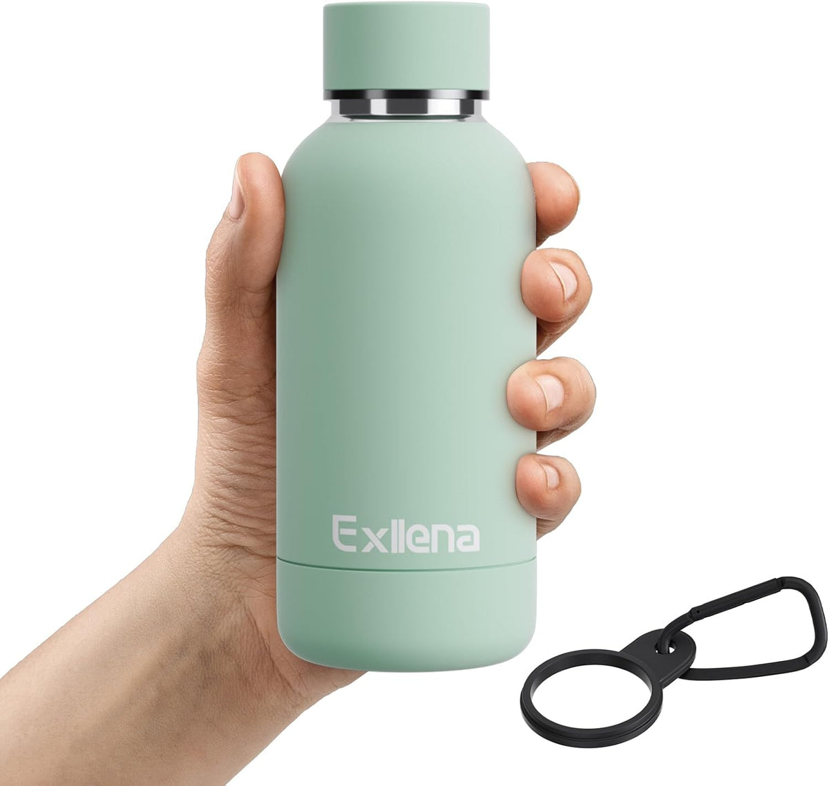 Exllena Small Water Bottle 12oz with Clip, Double Wall Stainless Steel Vacuum Small Insulated Water Bottle Keeps Drinks Cold 24 Hrs/Hot 12 Hrs for Kids Handbag School BPA Free (Mint)