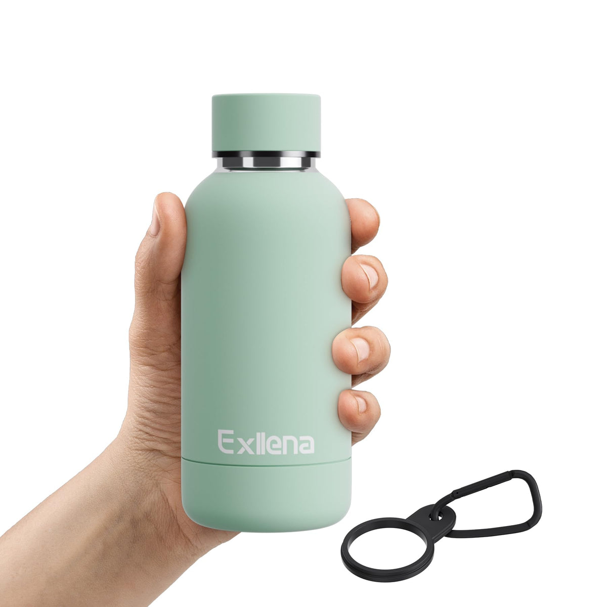 Exllena Small Water Bottle 12oz with Clip, Double Wall Stainless Steel Vacuum Small Insulated Water Bottle Keeps Drinks Cold 24 Hrs/Hot 12 Hrs for Kids Handbag School BPA Free (Mint)