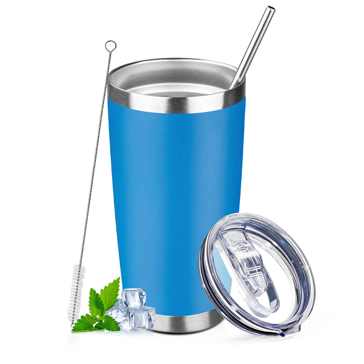 30 oz Tumbler with Lids and Straws Double Wall Insulated Tumbler Cup,Stainless Steel Leak-proof Thermal Coffee Tumbler Powder Coated Travel Mug for Cold and Hot Beverages,Silver