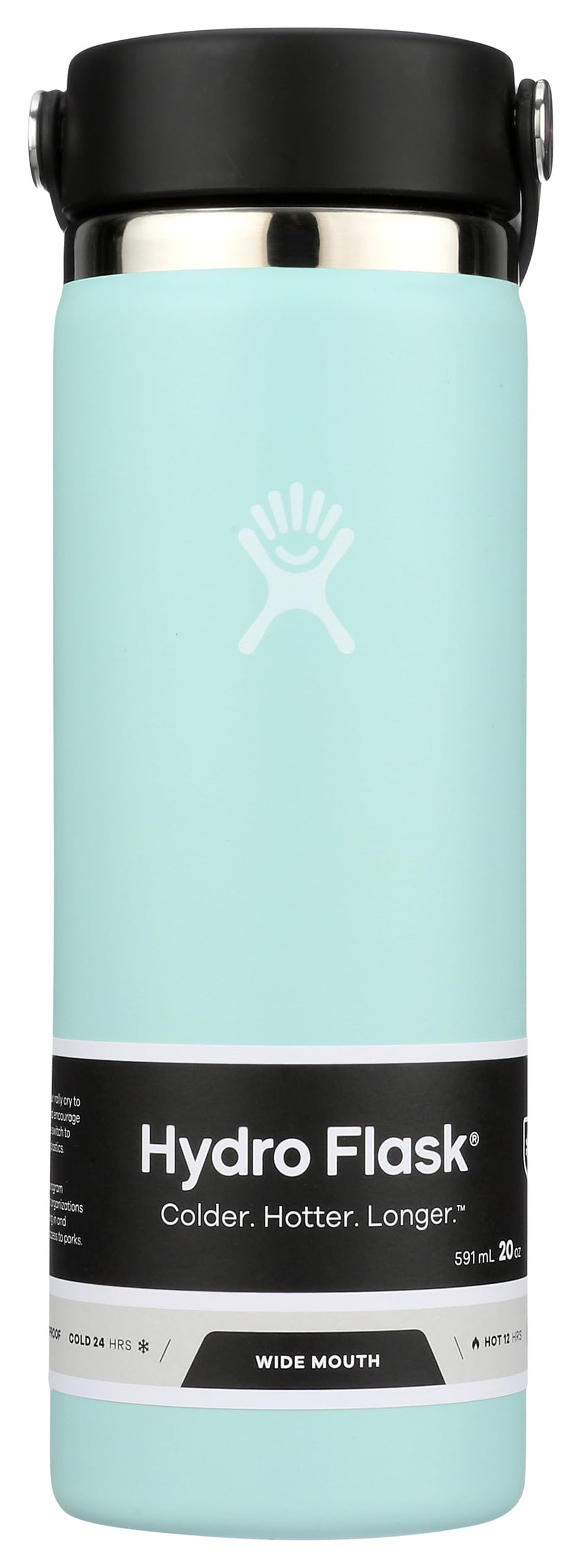Hydro Flask Water Bottle - Insulated Stainless Steel - Wide Mouth Flex Lid, Non Spill, Leakproof and Refillable in 20 Oz Harbor Blue